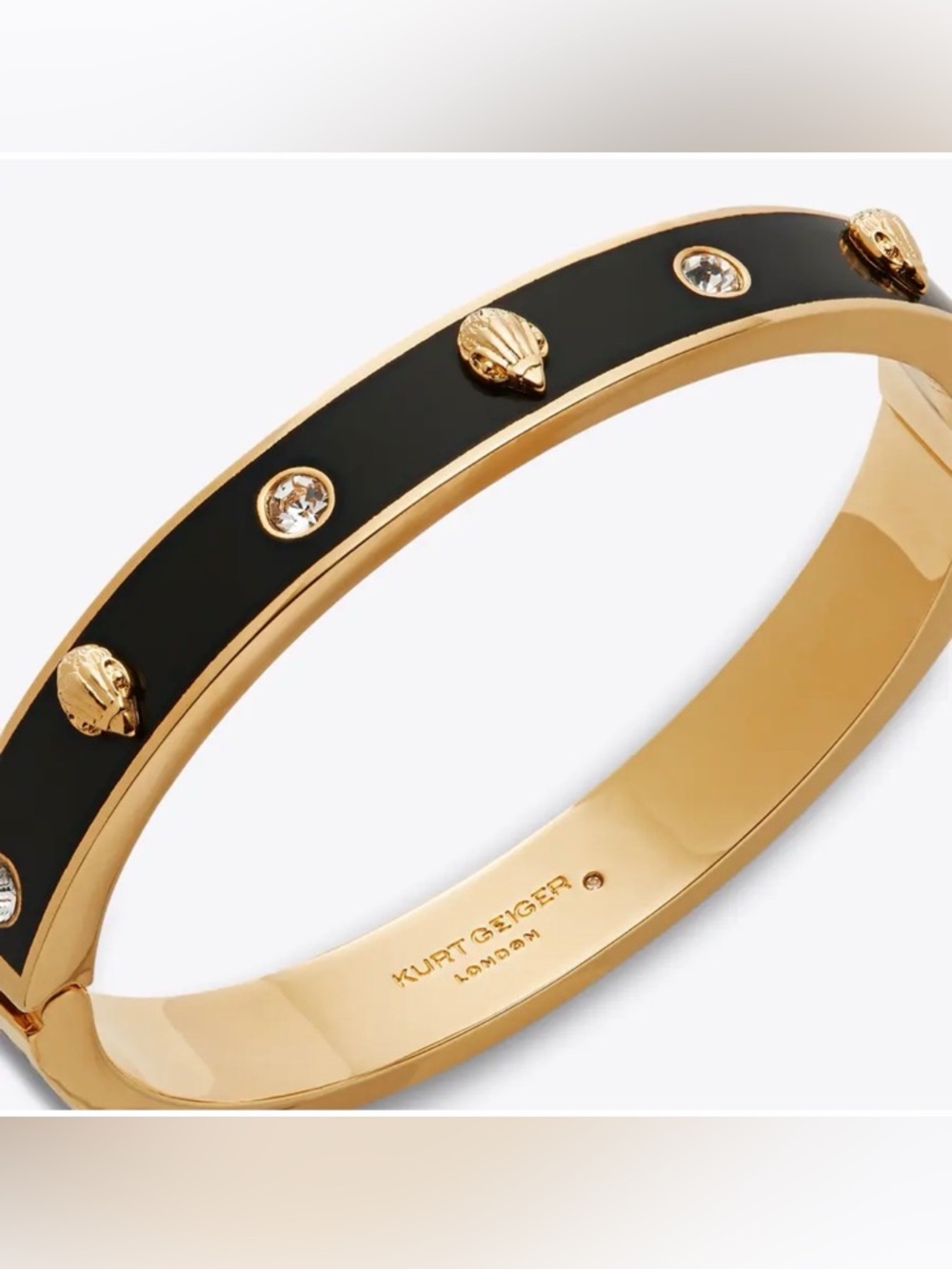 Kurt Geiger Black and Gold Enamel Shell-Accent Bangle